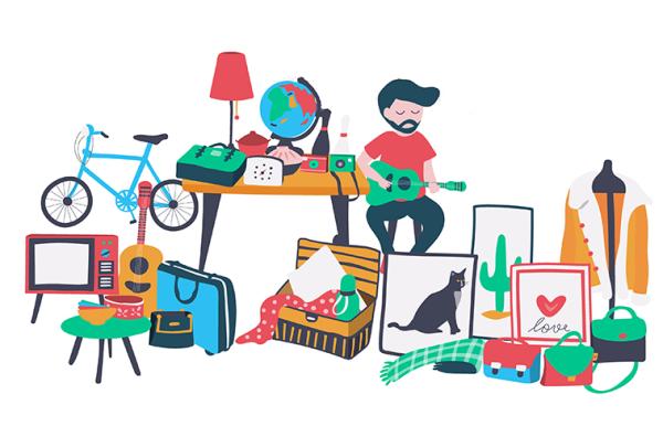 dessin représentant un exposant de vide-grenier