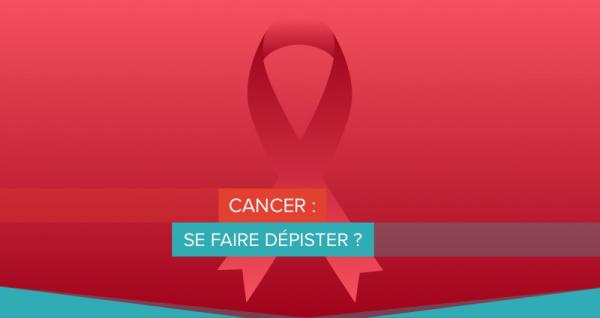 Compo graphique avec ruban rouge et mention "Cancer : se faire dépister"